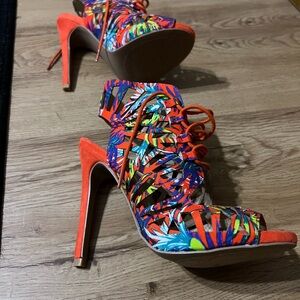 Brand new tangerine / multicolored fun unique heels